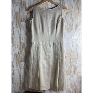 Vintage KEITH Beige Linen Blend Sleeveless Pleated Sheath Dress Button Back‎